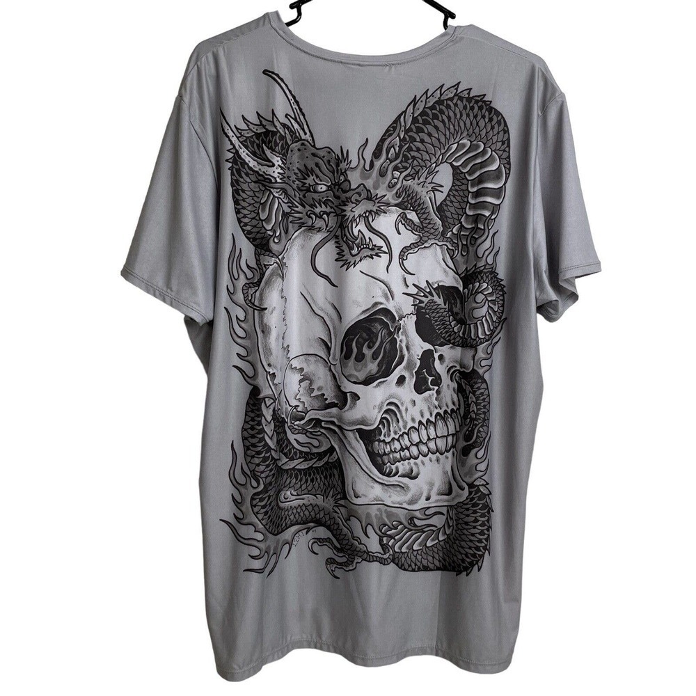Yellowman Tattoo Shirt Extra Large Mens Gray Black Skull Dragon Lightweight Art